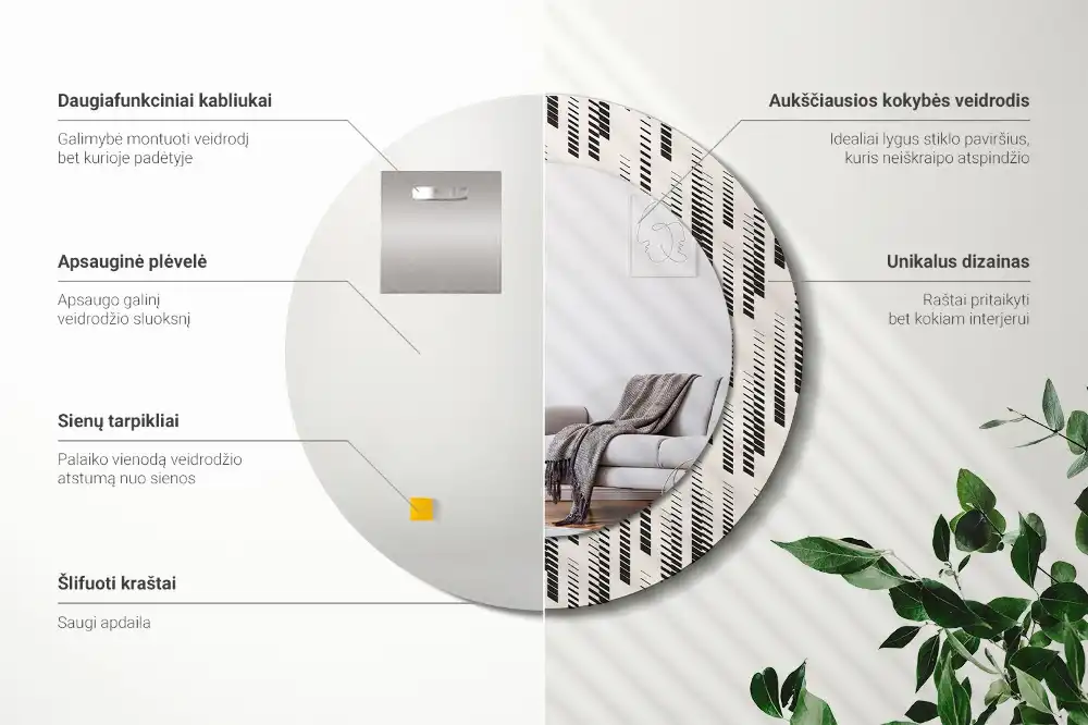 Okroglo stensko okrasno ogledalo Črtasti vzorec