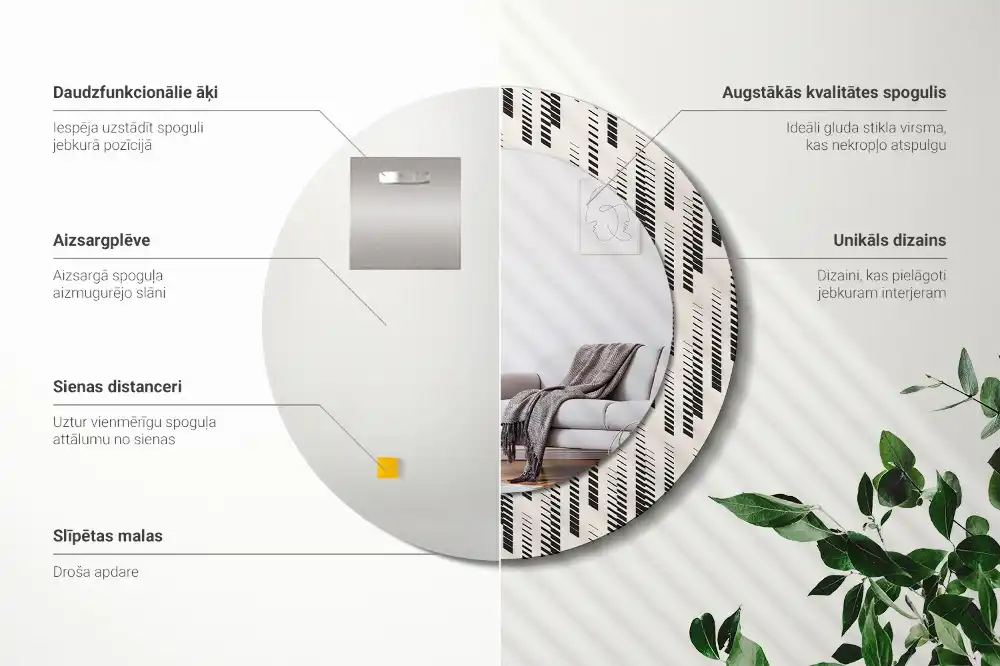 Okroglo stensko okrasno ogledalo Črtasti vzorec