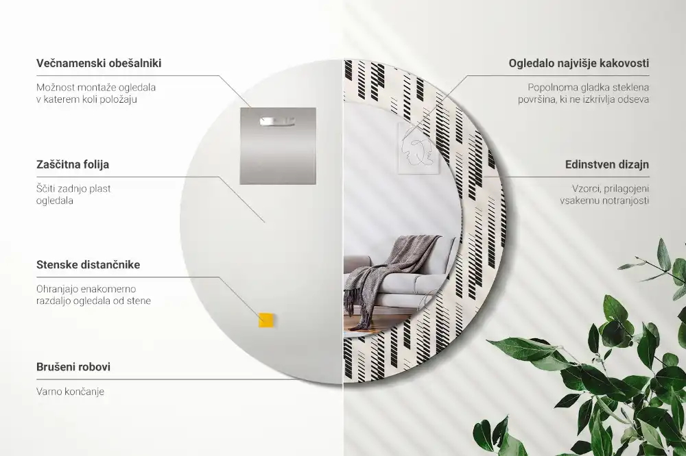 Okroglo stensko okrasno ogledalo Črtasti vzorec