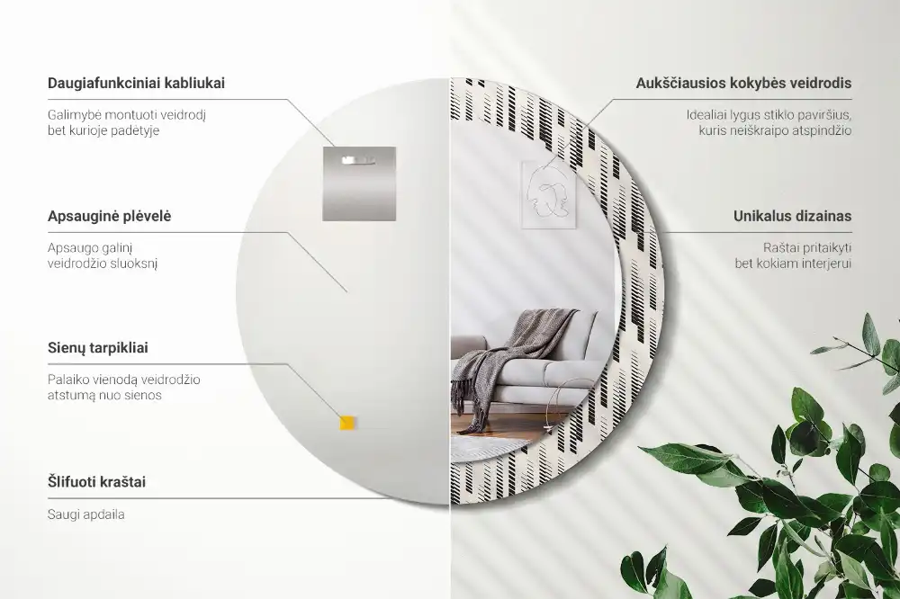 Okroglo stensko okrasno ogledalo Črtasti vzorec