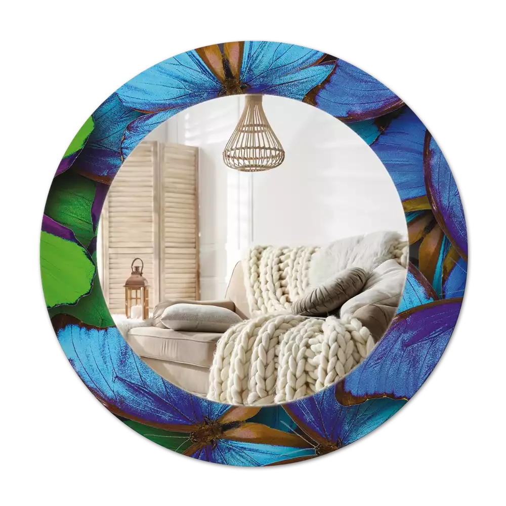 Tiskano okroglo ogledalo Modri ​​in zeleni metulj