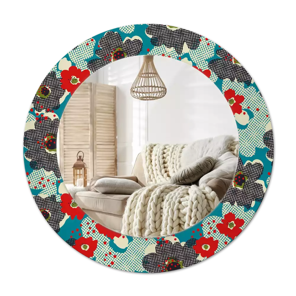 Okroglo stensko okrasno ogledalo Vzorec retro rož