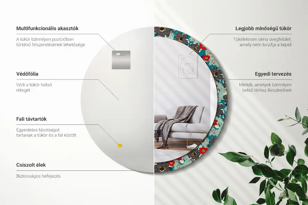 Okroglo stensko okrasno ogledalo Vzorec retro rož