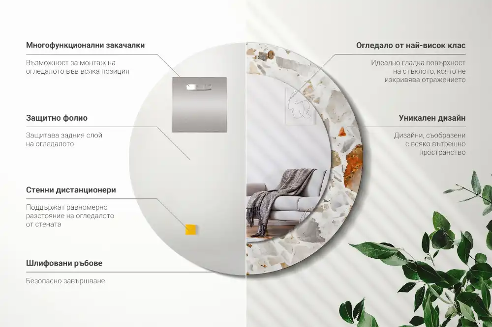 Okroglo stensko okrasno ogledalo Slog terrazza