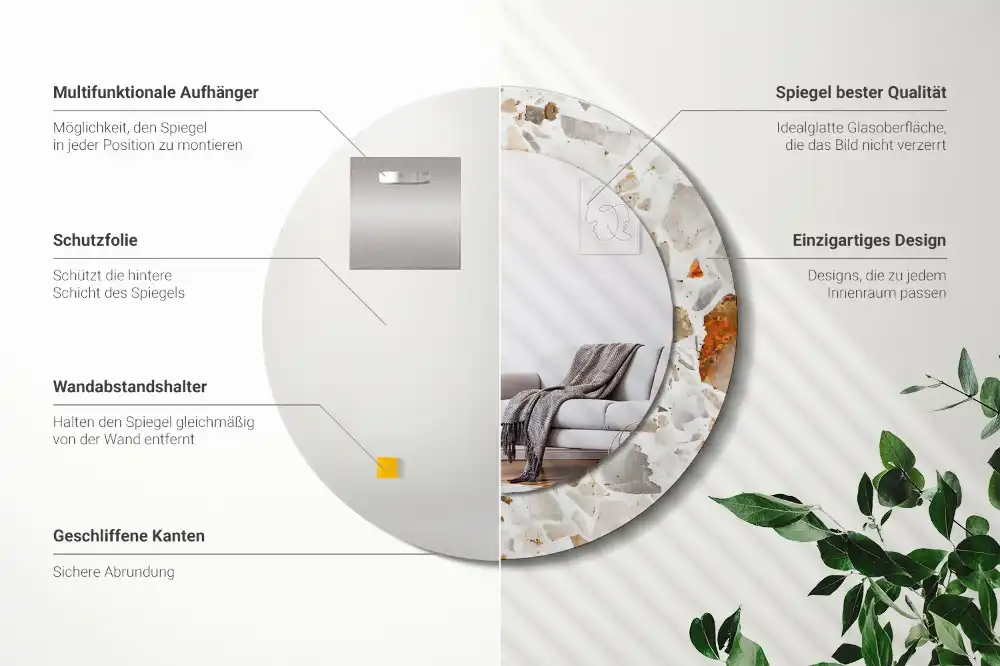 Okroglo stensko okrasno ogledalo Slog terrazza