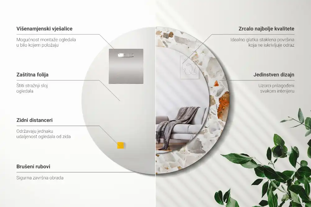 Okroglo stensko okrasno ogledalo Slog terrazza