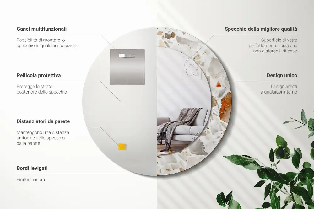 Okroglo stensko okrasno ogledalo Slog terrazza