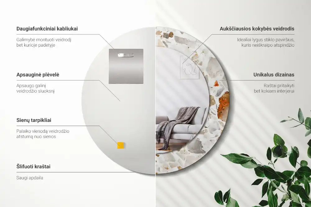 Okroglo stensko okrasno ogledalo Slog terrazza