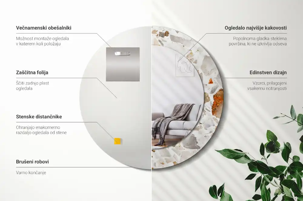 Okroglo stensko okrasno ogledalo Slog terrazza