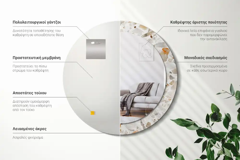 Okroglo stensko okrasno ogledalo Slog terrazza