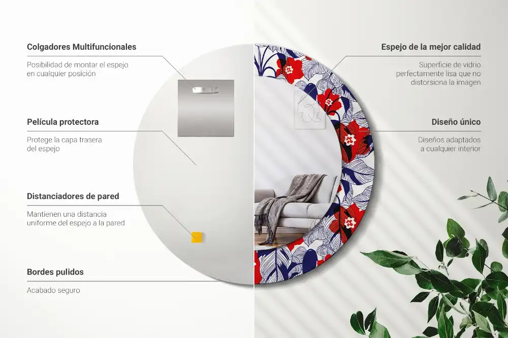 Tiskano okroglo ogledalo Filodendroni