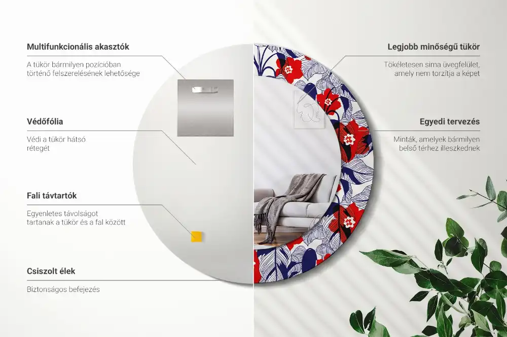 Tiskano okroglo ogledalo Filodendroni