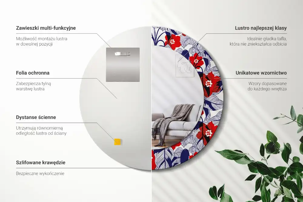 Tiskano okroglo ogledalo Filodendroni