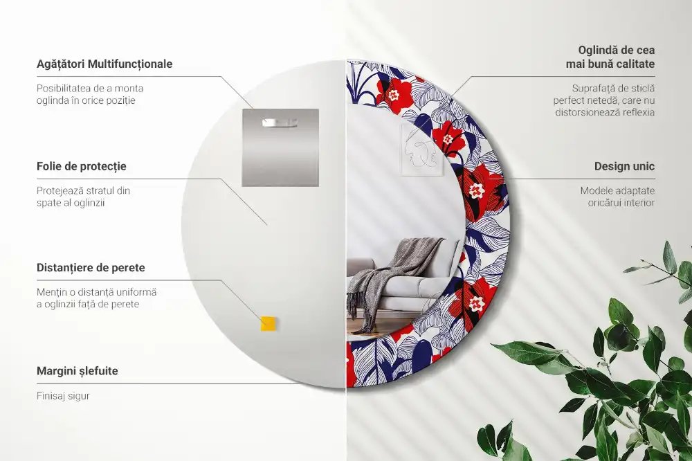 Tiskano okroglo ogledalo Filodendroni