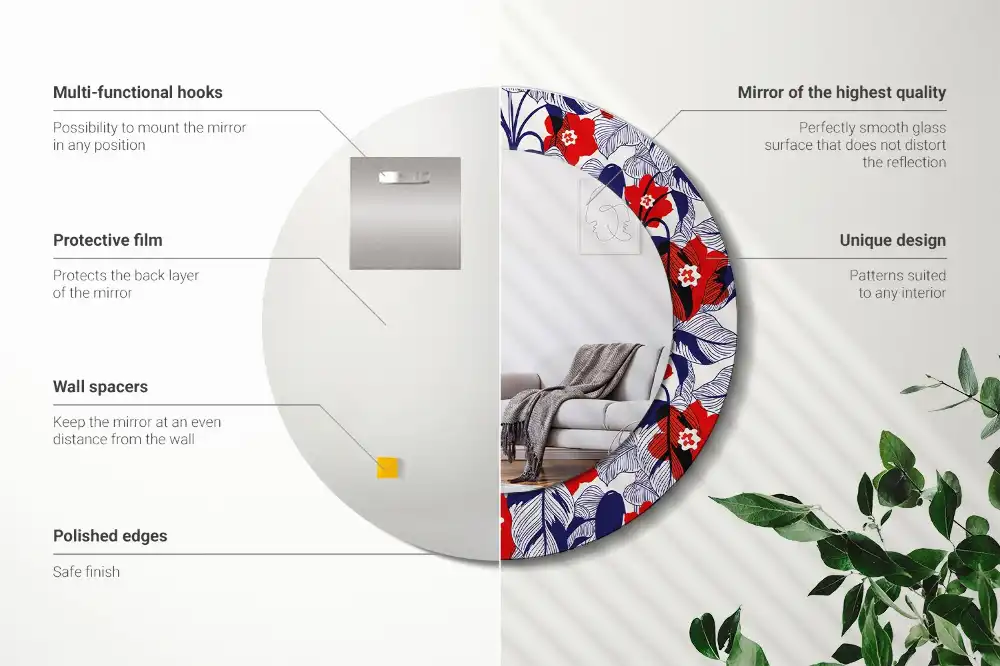 Tiskano okroglo ogledalo Filodendroni