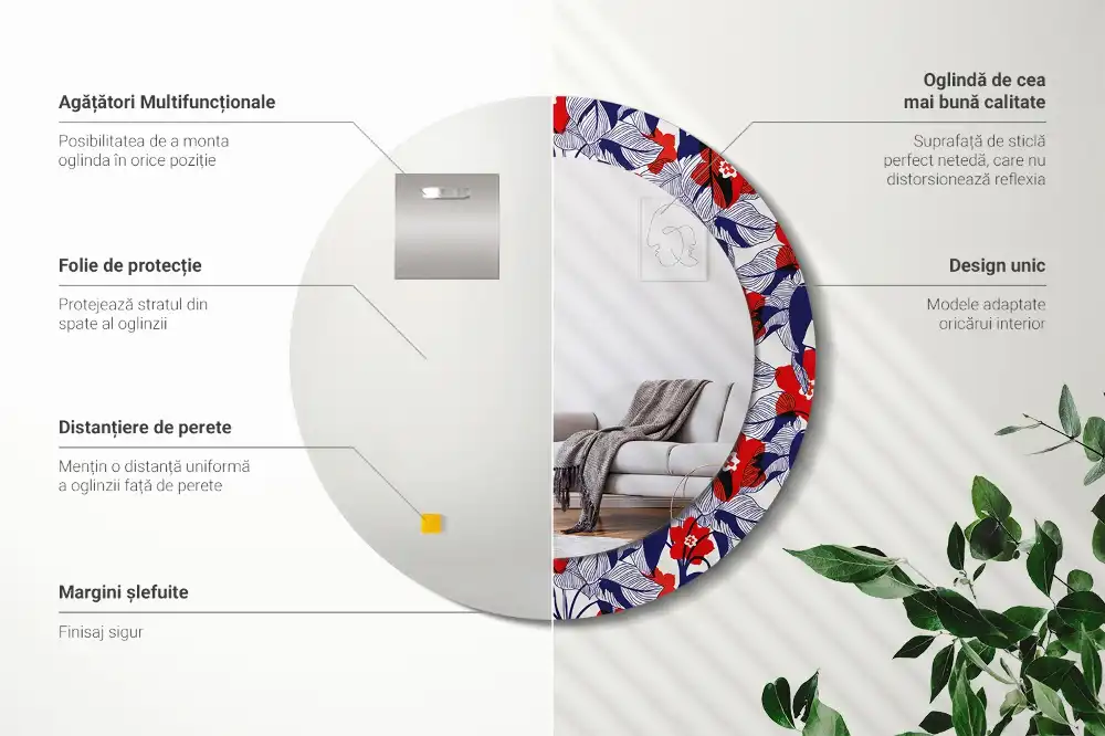 Tiskano okroglo ogledalo Filodendroni