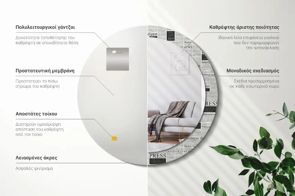 Okroglo stensko okrasno ogledalo Časopisi