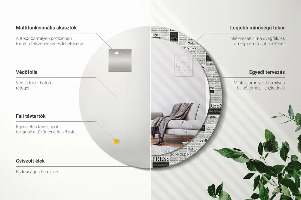 Okroglo stensko okrasno ogledalo Časopisi