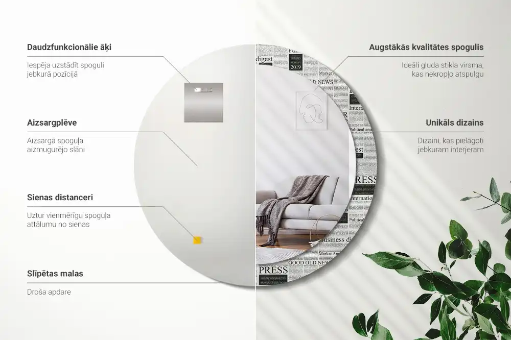 Okroglo stensko okrasno ogledalo Časopisi