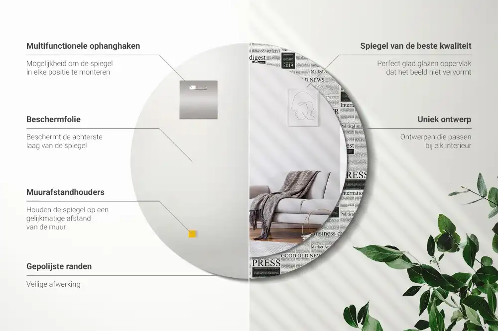 Okroglo stensko okrasno ogledalo Časopisi