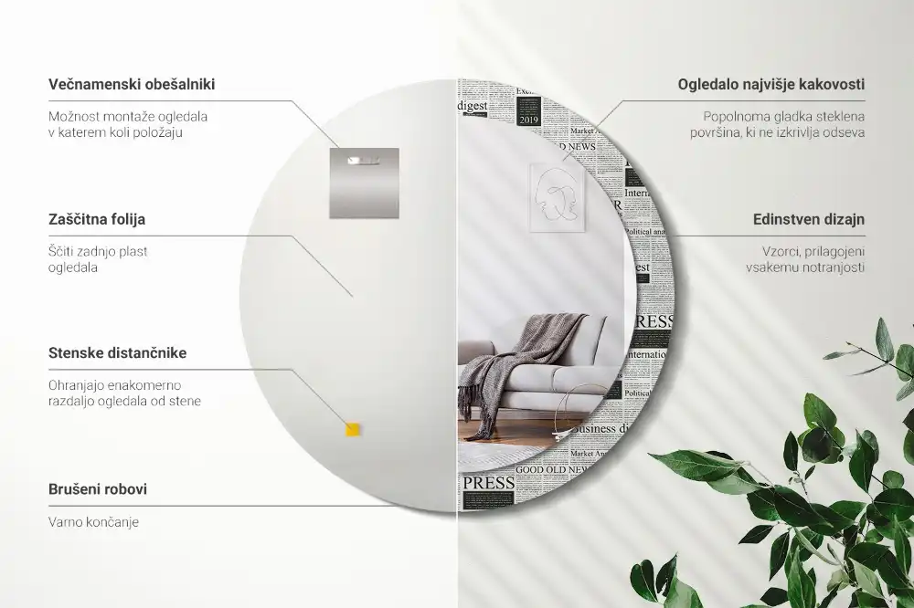 Okroglo stensko okrasno ogledalo Časopisi