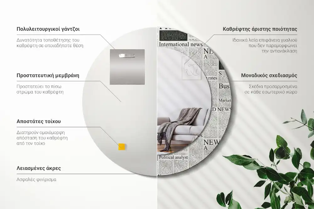 Okroglo stensko okrasno ogledalo Časopisi