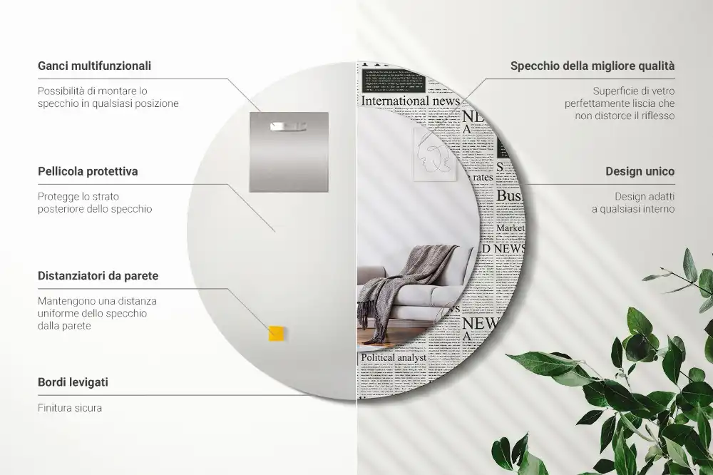 Okroglo stensko okrasno ogledalo Časopisi