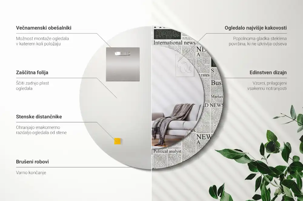 Okroglo stensko okrasno ogledalo Časopisi