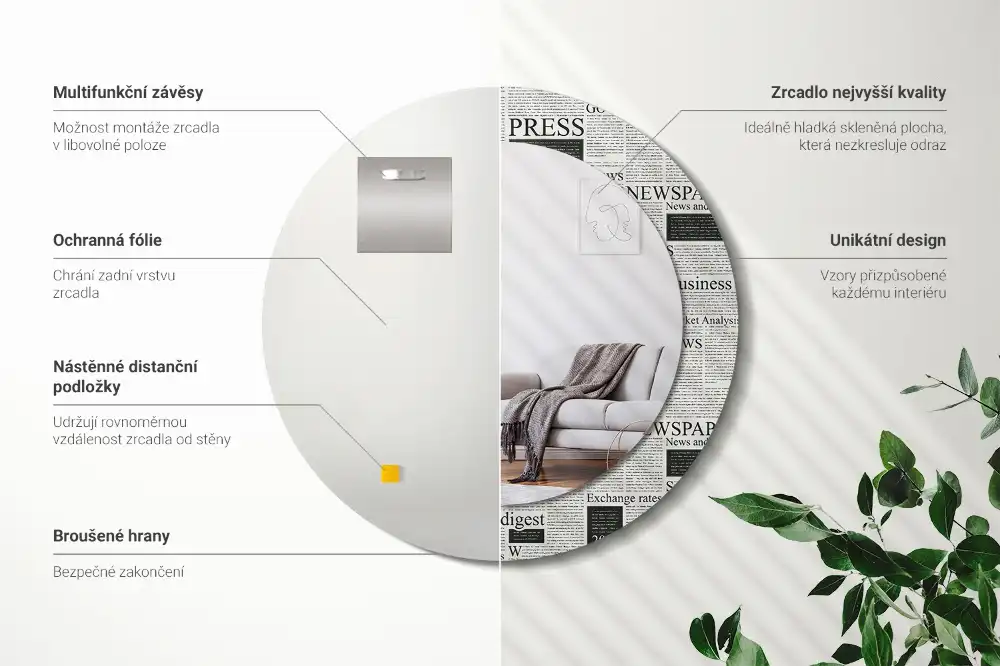 Okroglo stensko okrasno ogledalo Časopisi