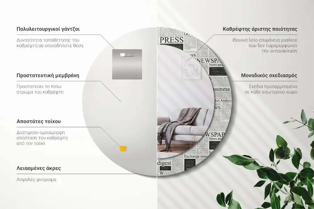 Okroglo stensko okrasno ogledalo Časopisi