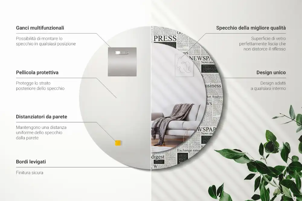 Okroglo stensko okrasno ogledalo Časopisi