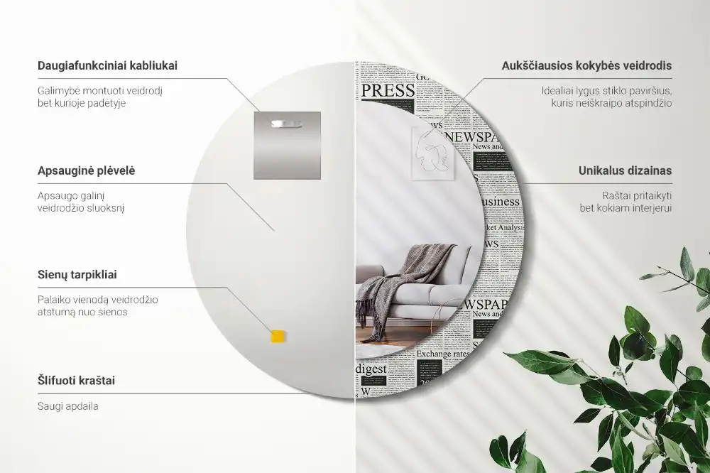 Okroglo stensko okrasno ogledalo Časopisi