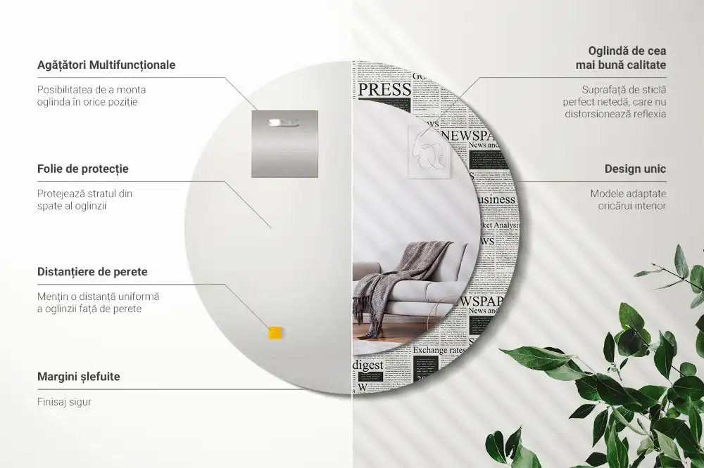 Okroglo stensko okrasno ogledalo Časopisi