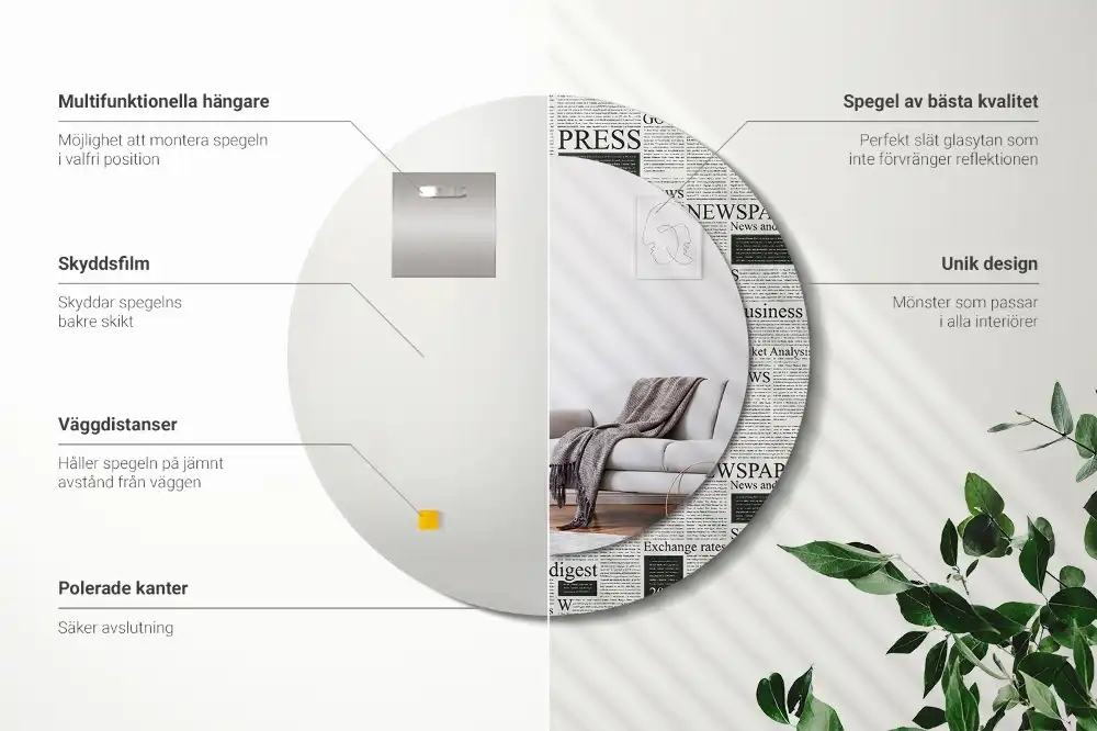 Okroglo stensko okrasno ogledalo Časopisi