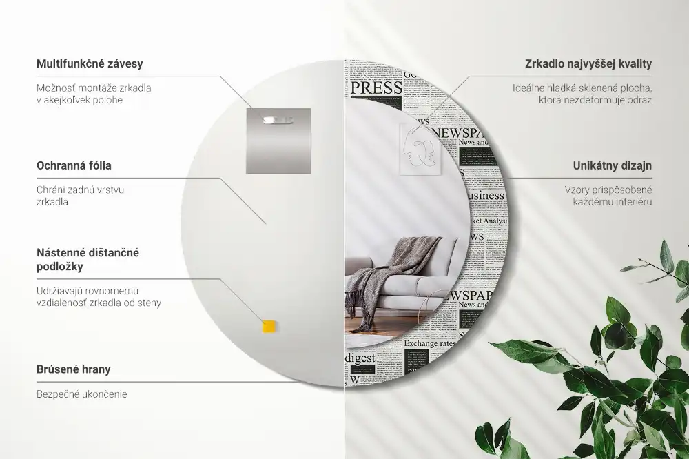 Okroglo stensko okrasno ogledalo Časopisi