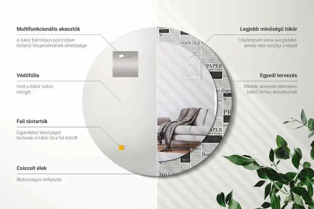 Okroglo stensko okrasno ogledalo Časopisi