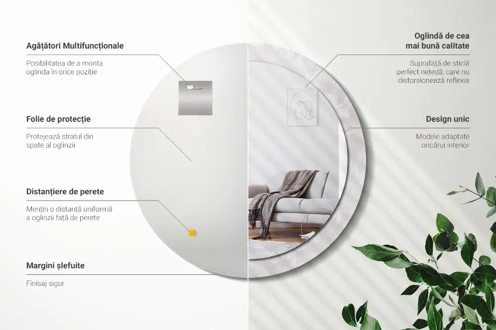 Tiskano okroglo ogledalo Rokoko tekstura