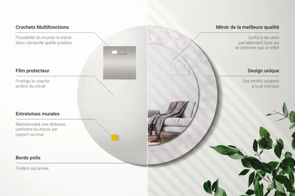 Tiskano okroglo ogledalo Rokoko tekstura