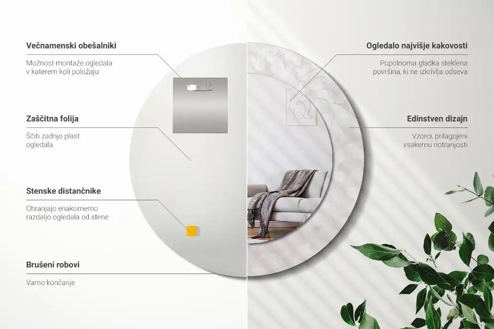 Tiskano okroglo ogledalo Rokoko tekstura