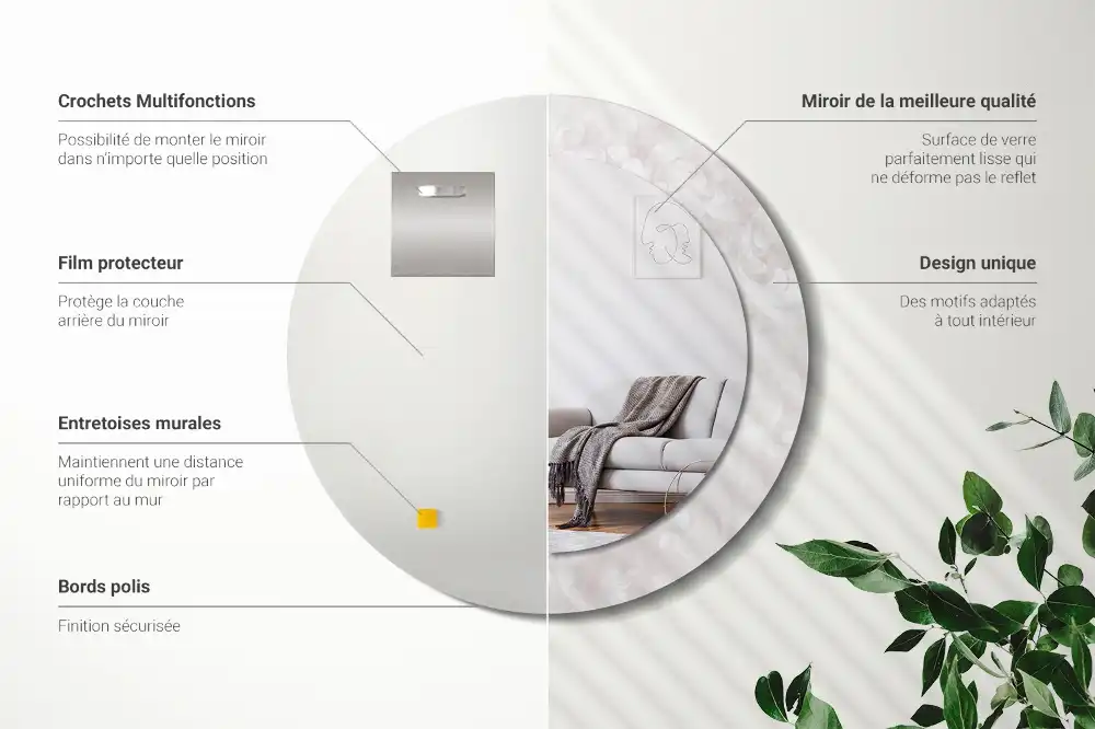 Tiskano okroglo ogledalo Rokoko tekstura