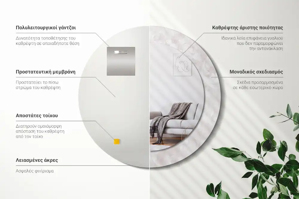 Tiskano okroglo ogledalo Rokoko tekstura