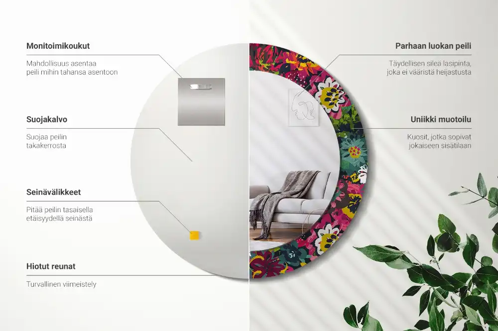 Okroglo stensko okrasno ogledalo Poslikane rože