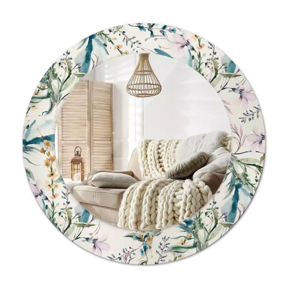 Tiskano okroglo ogledalo Akvarelne rože