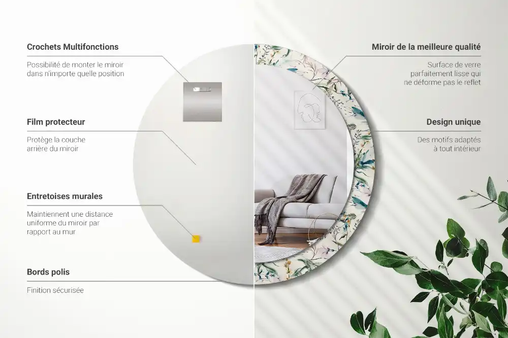 Tiskano okroglo ogledalo Akvarelne rože