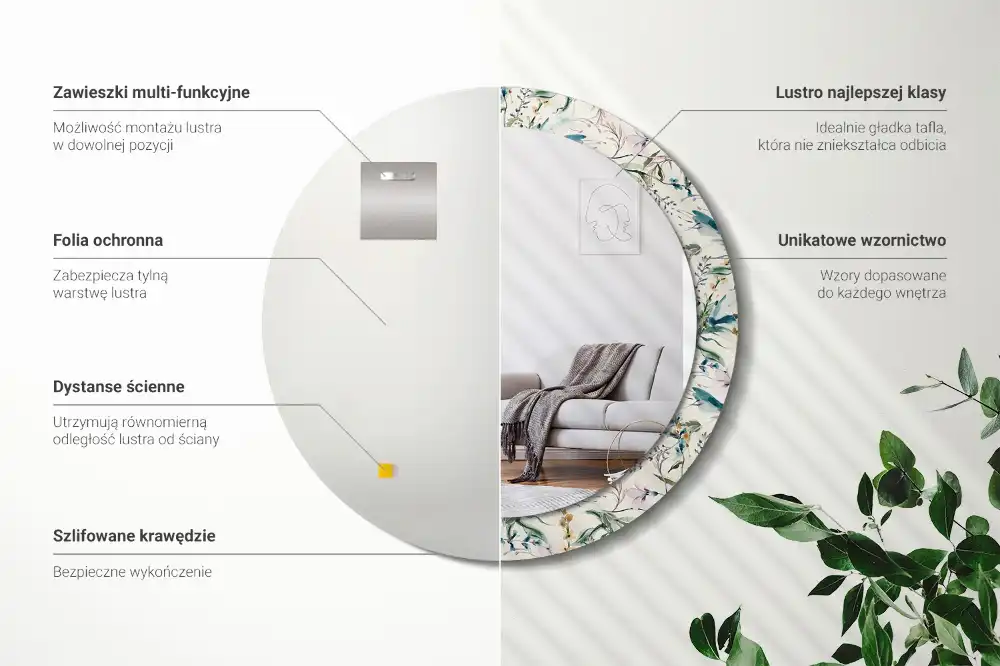 Tiskano okroglo ogledalo Akvarelne rože