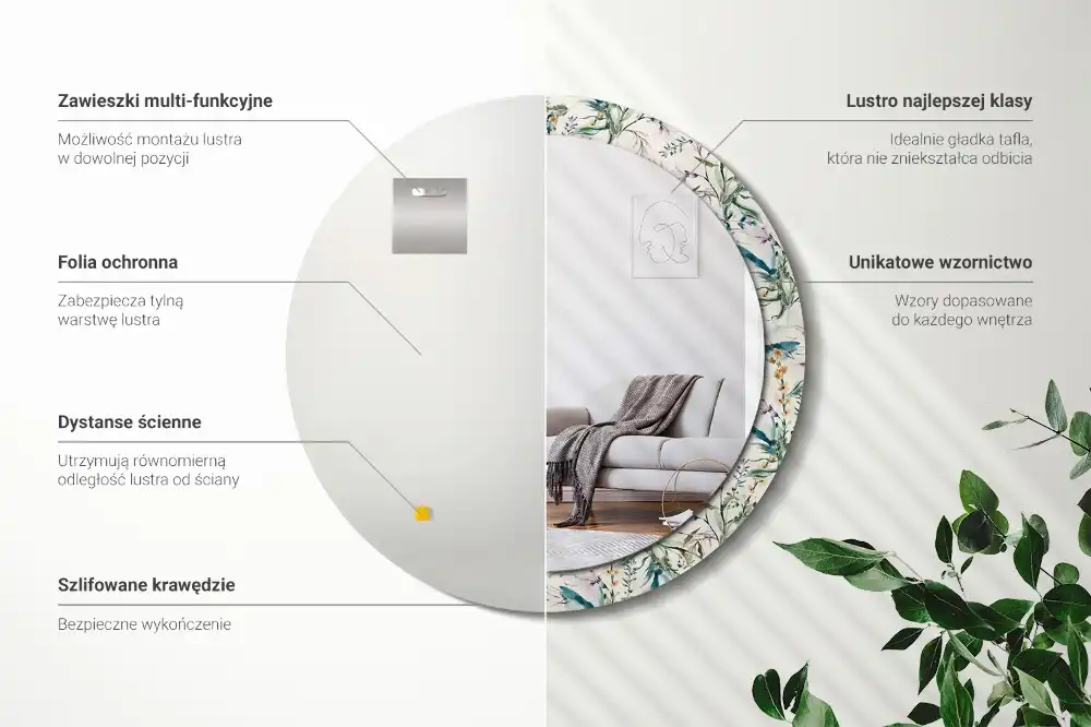 Tiskano okroglo ogledalo Akvarelne rože