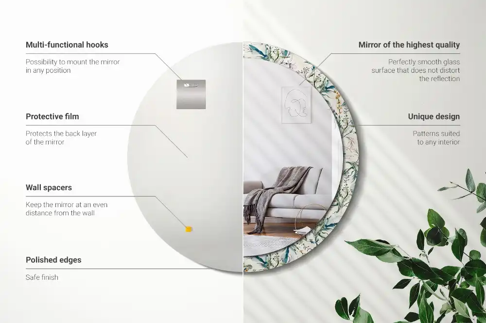 Tiskano okroglo ogledalo Akvarelne rože