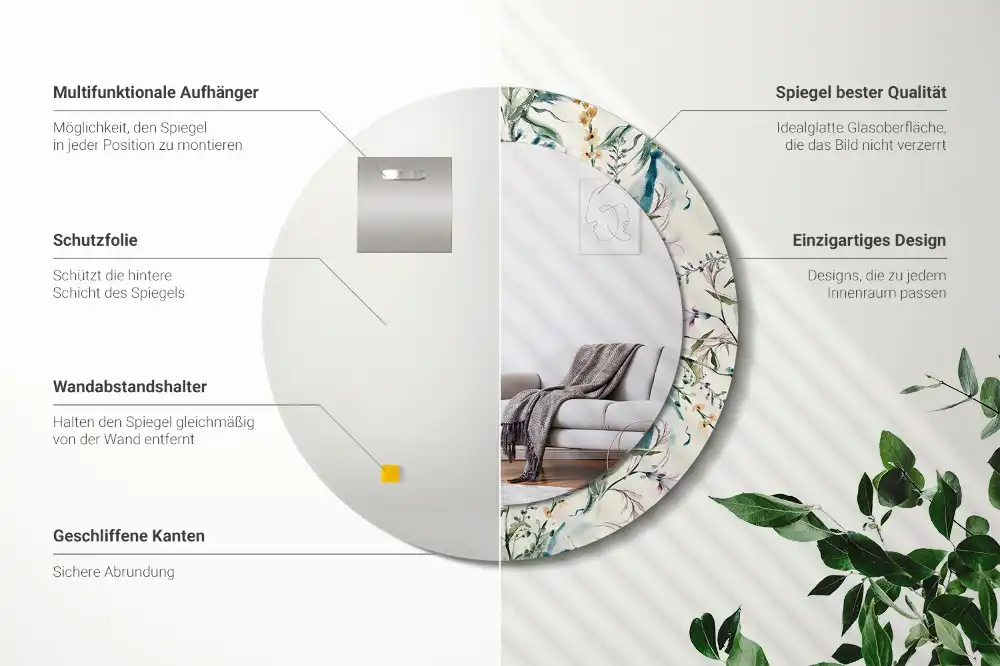 Tiskano okroglo ogledalo Akvarelne rože