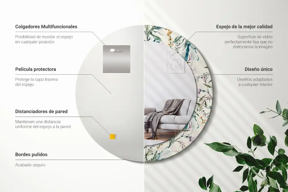 Tiskano okroglo ogledalo Akvarelne rože