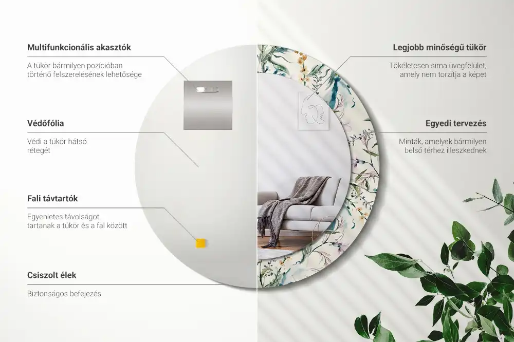 Tiskano okroglo ogledalo Akvarelne rože